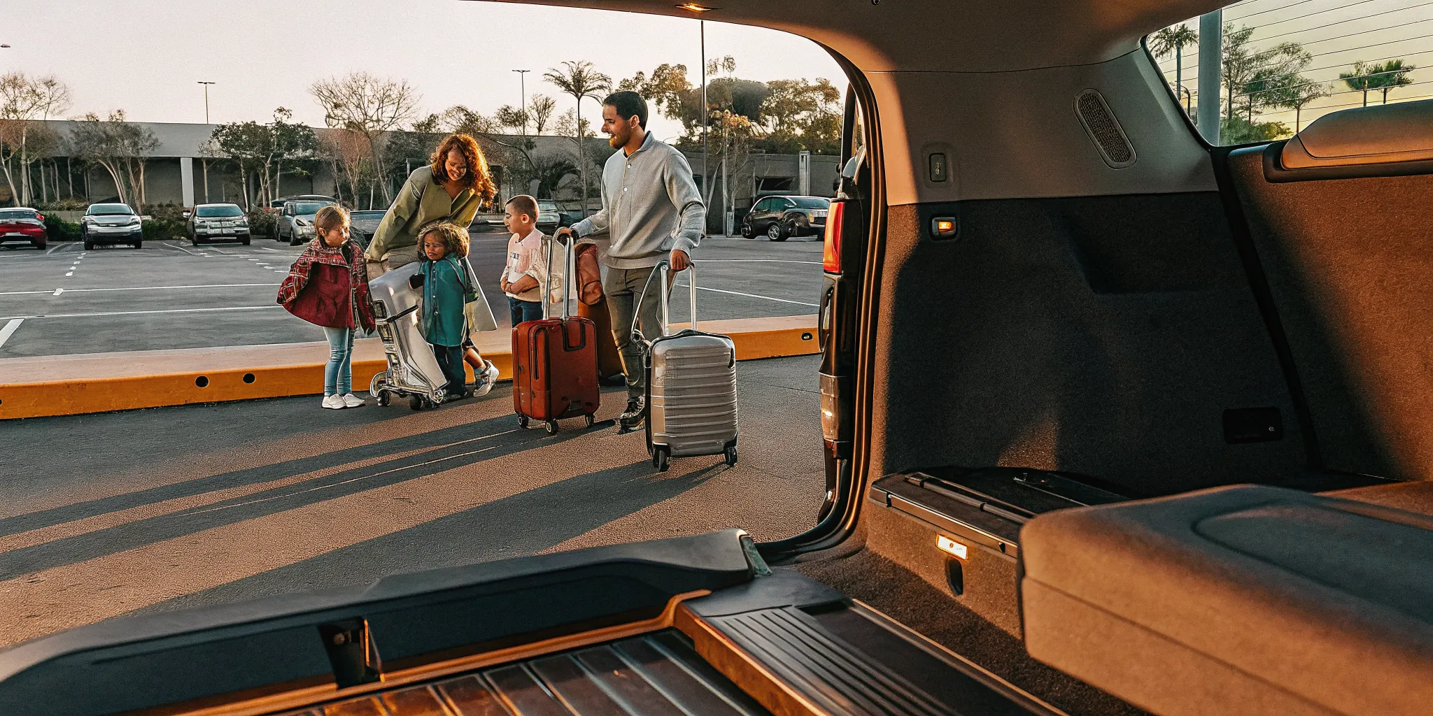 Family loading luggage into a spacious private LAX shuttle