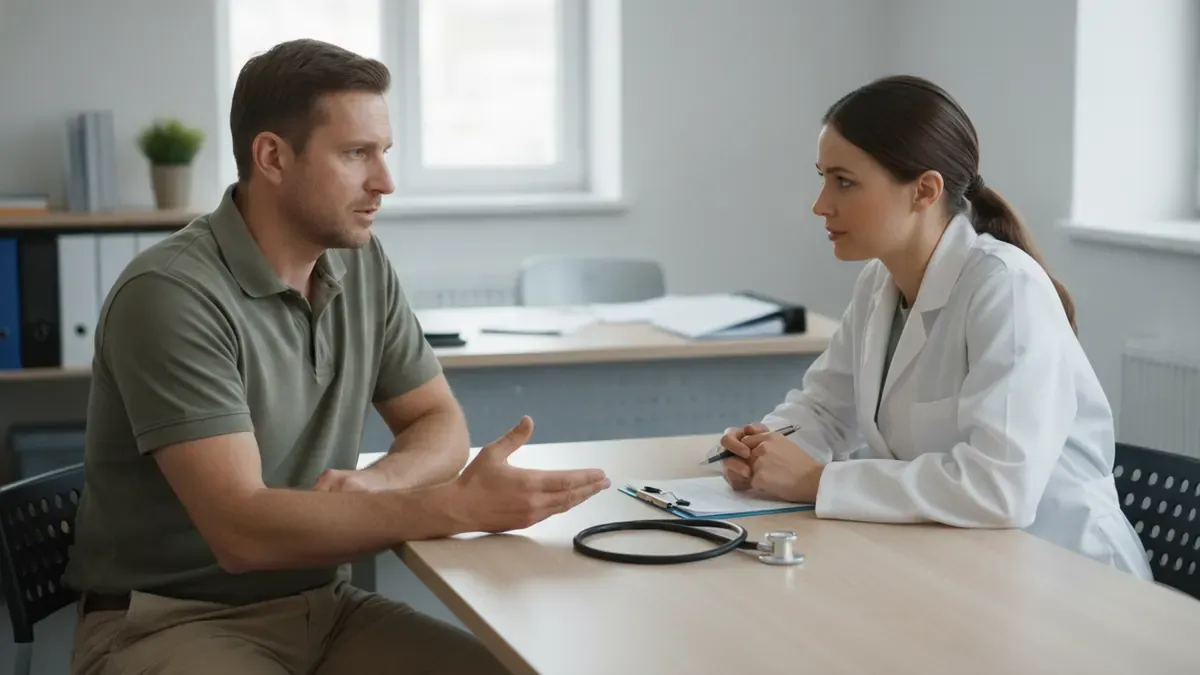 Veteran discussing chronic fatigue syndrome VA rating evidence with a medical professional