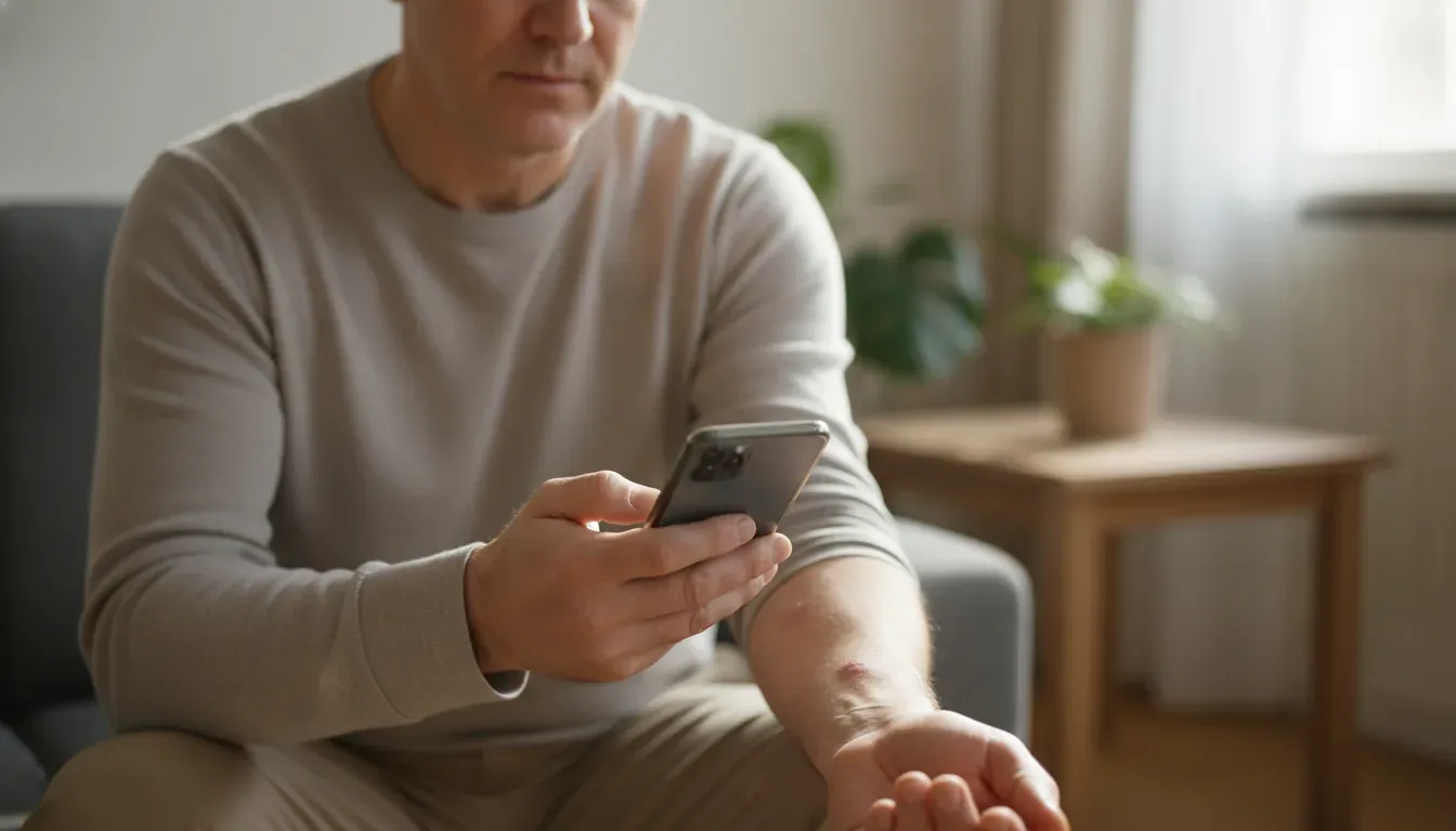 Veteran documenting a psoriasis flare on the forearm for a psoriasis VA rating evidence record