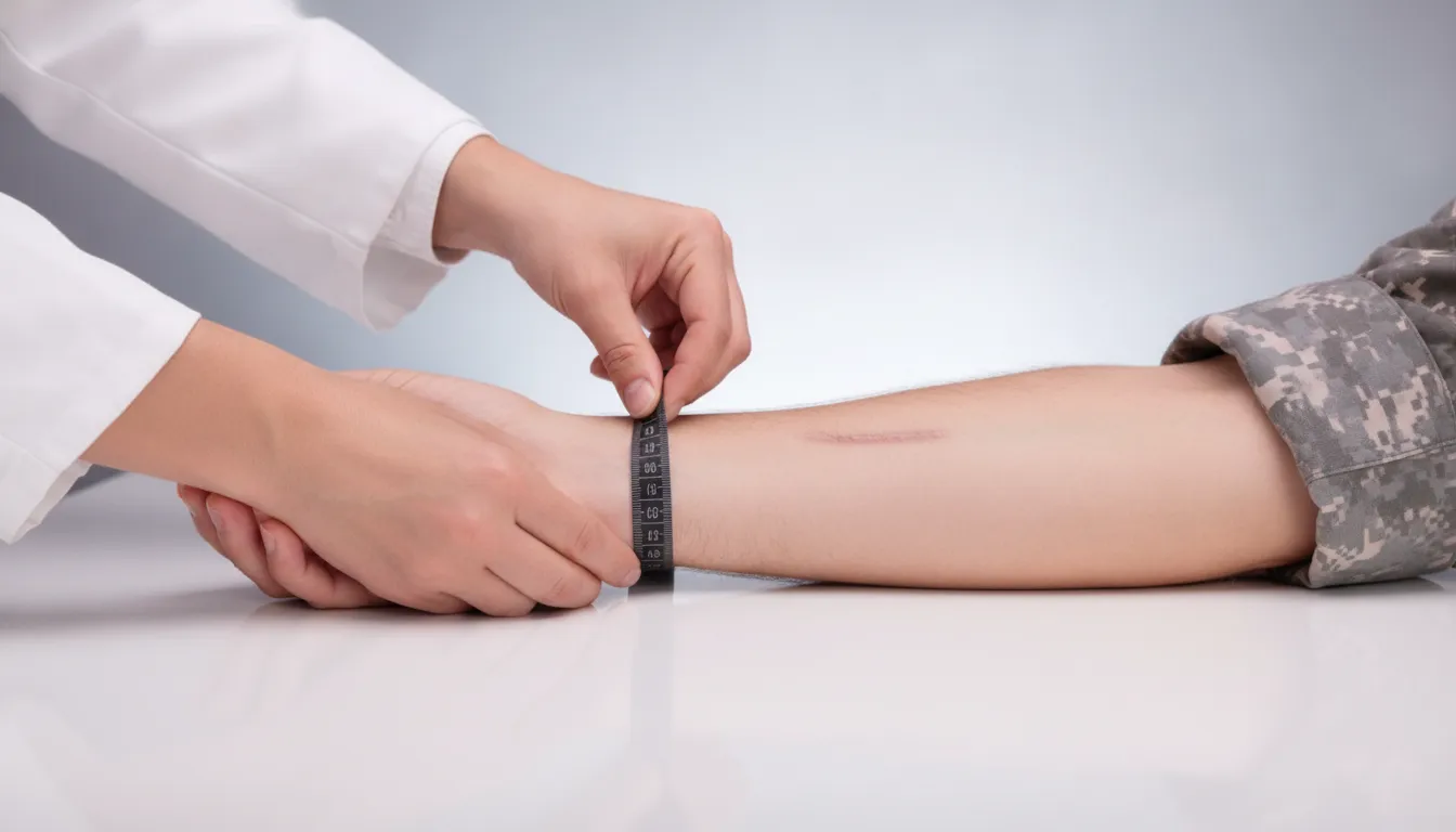 Clinician measuring a healed scar for a scars VA rating exam