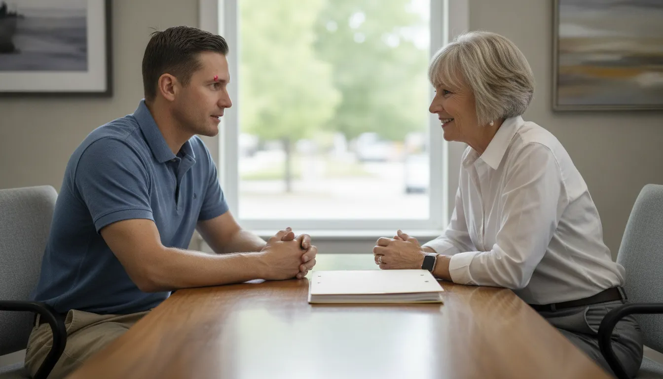 Veteran discussing scar evidence for a VA disability claim with a coach
