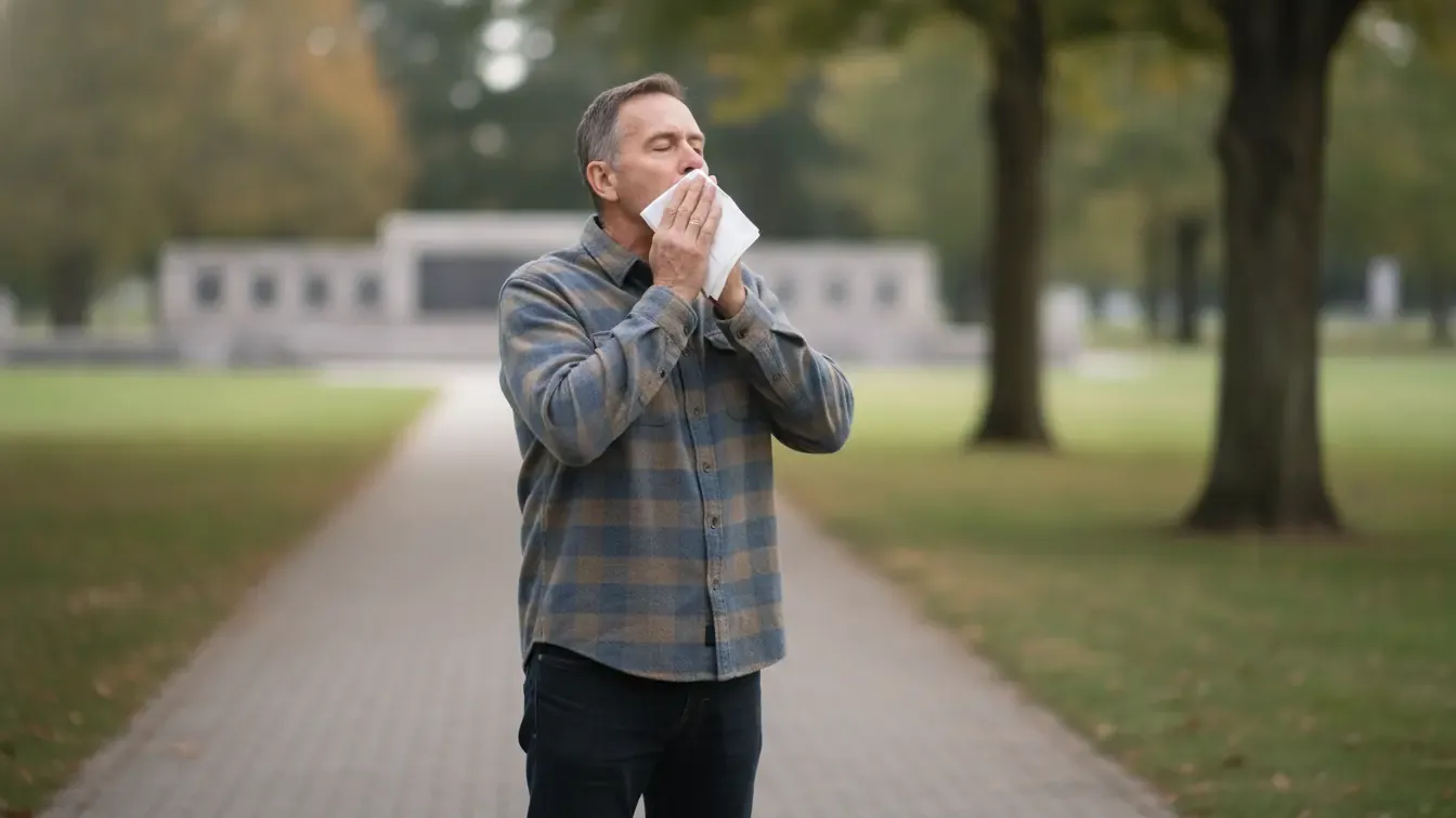 PACT Act veteran experiencing sinusitis symptoms outdoors