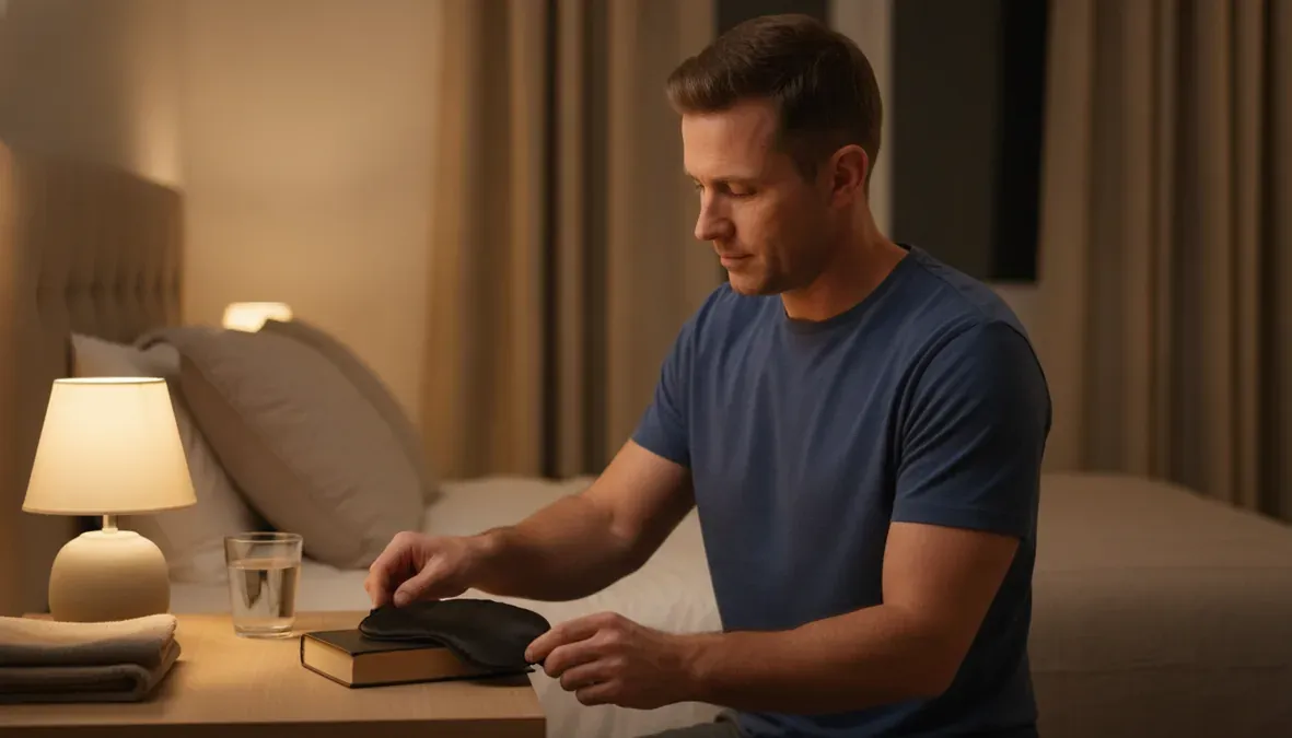 Veteran preparing a sleep routine with CPAP-related equipment for sleep apnea VA rating evidence