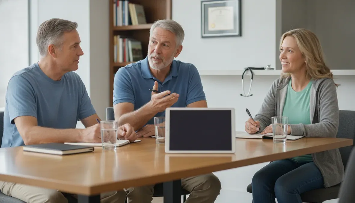 Veterans discussing a sleep apnea VA rating strategy with a coach