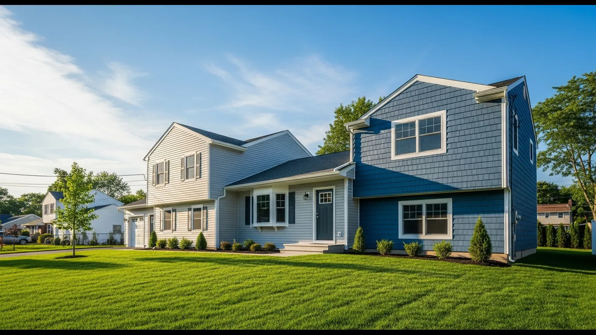 Side-by-side comparison of vinyl siding and fiber cement siding on New Jersey homes