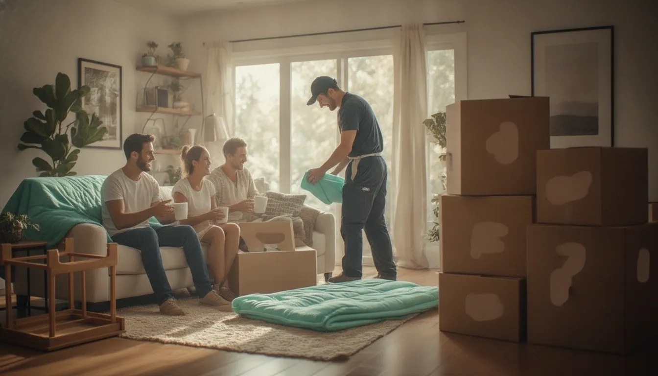 Homeowner organizing belongings with local moving services before a local move