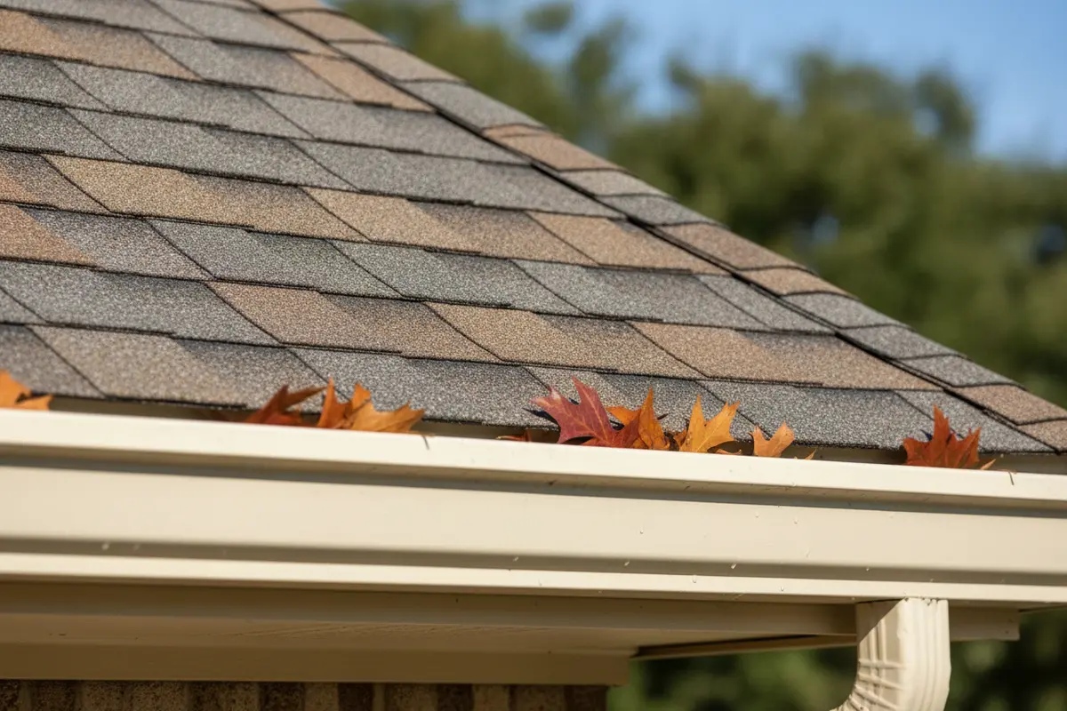 A clean roof edge and connected gutter on a North Texas home