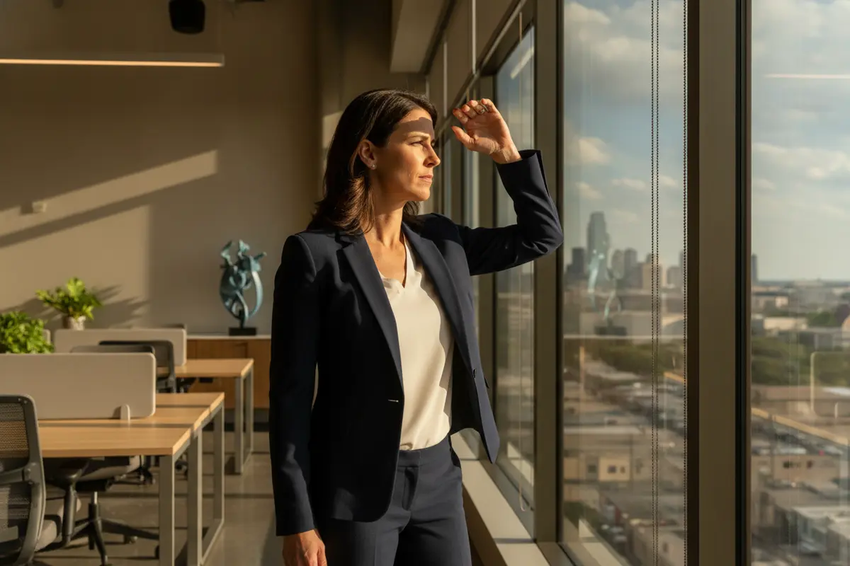 Facilities manager assessing afternoon glare at commercial office windows