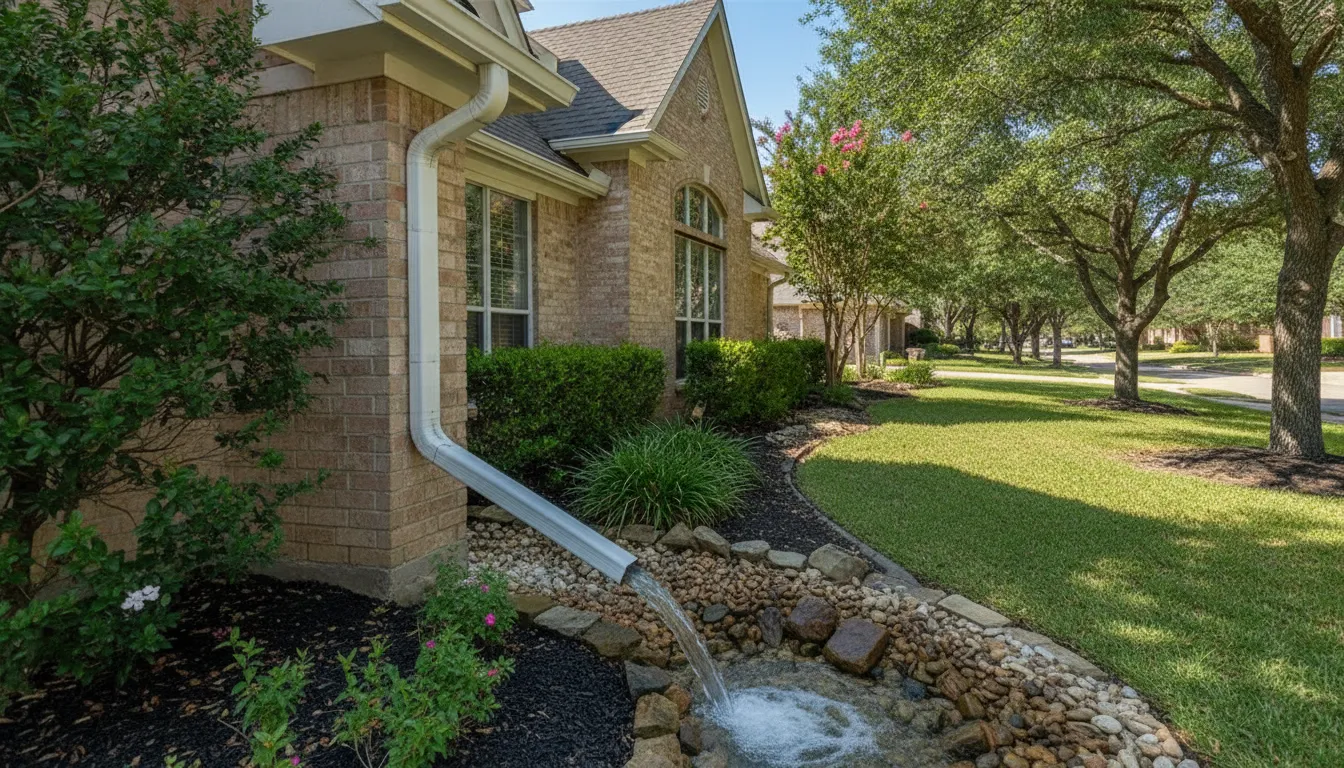 Clean gutters and downspout drainage at a Southlake home