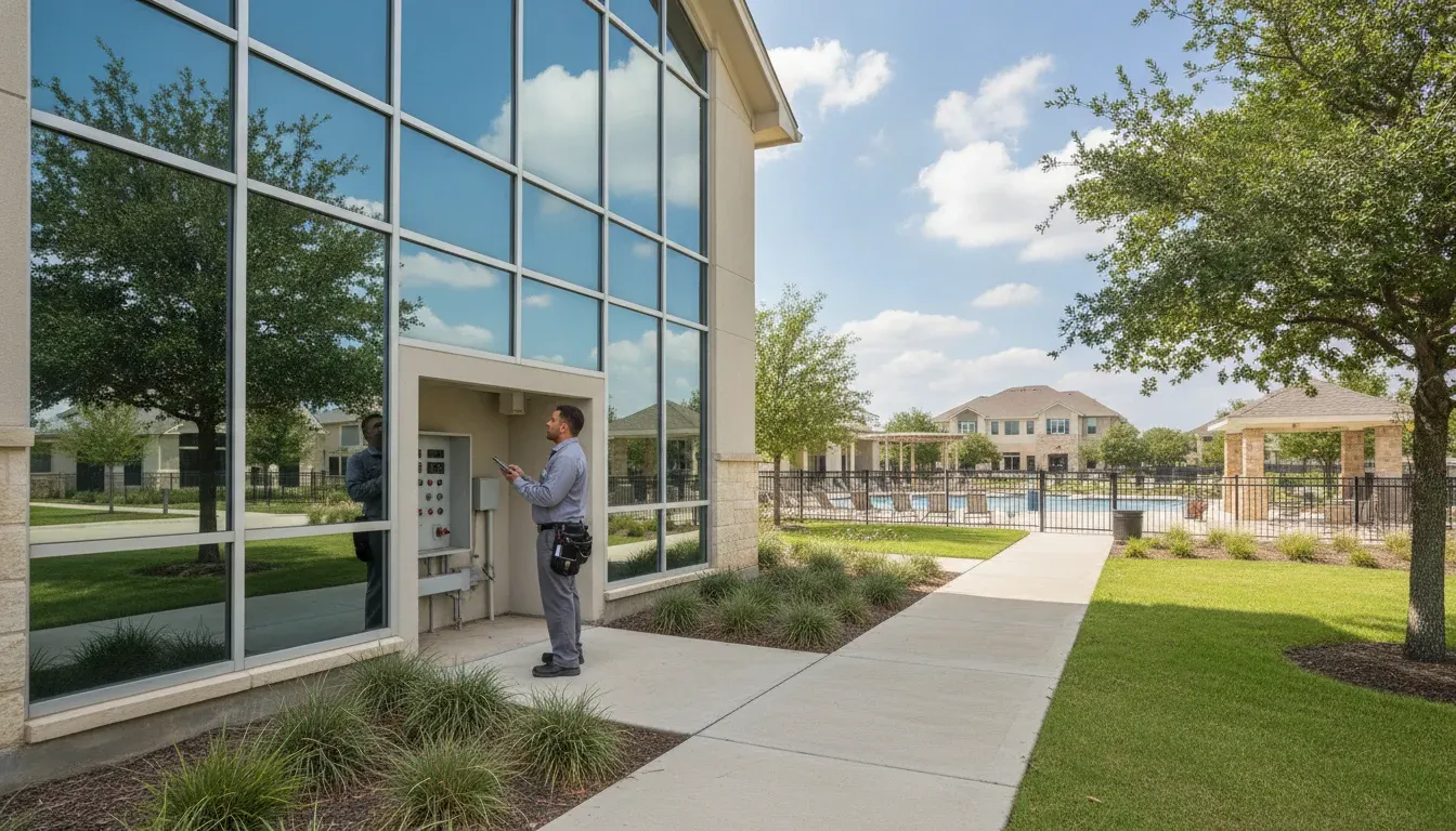 HOA common-area building with clean windows in a Trophy Club Texas community