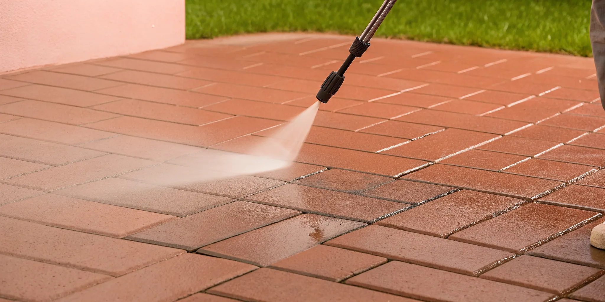 Professional pressure washing a paver patio at a Southlake TX home