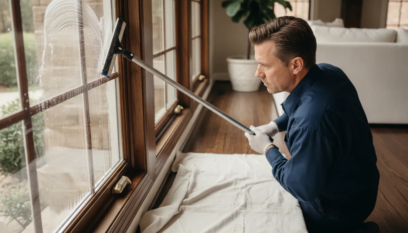 Professional cleaning of interior windows in a Southlake home