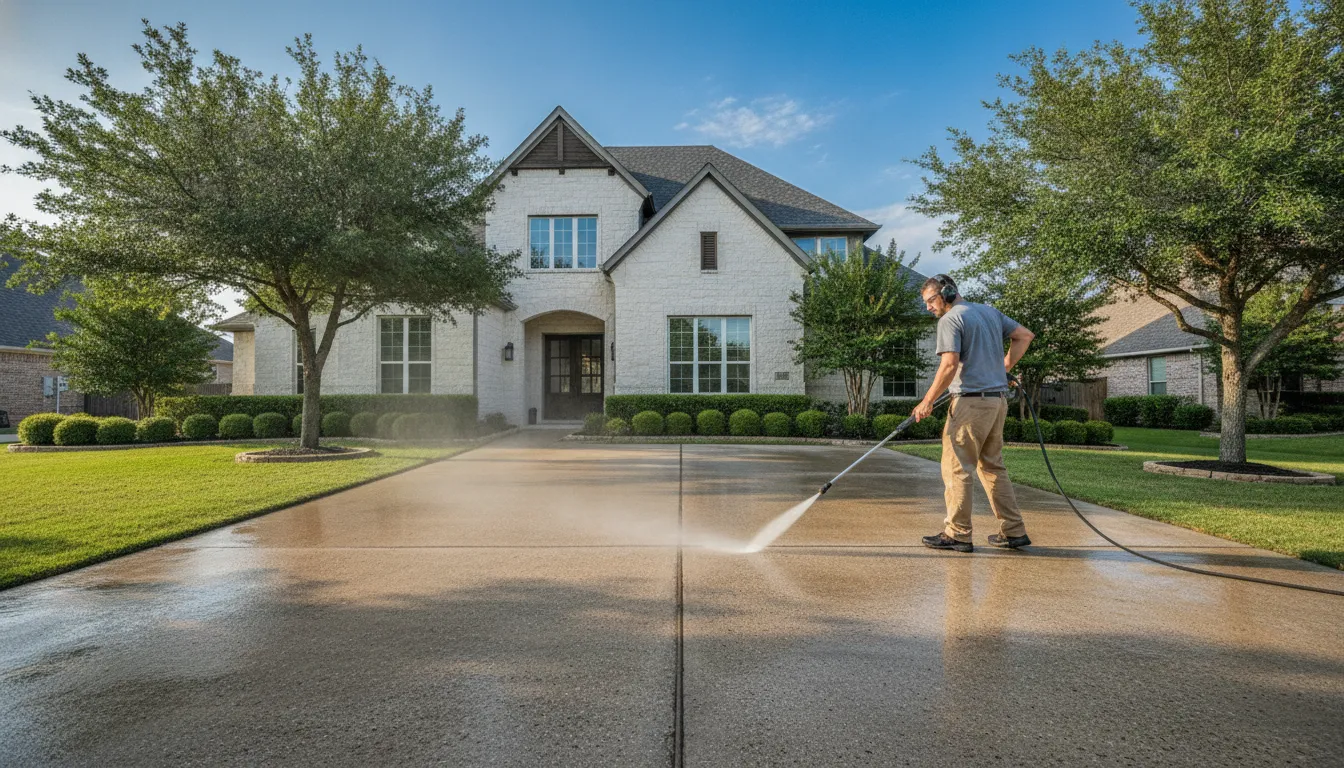 Pressure washing concrete surfaces near a Colleyville TX home