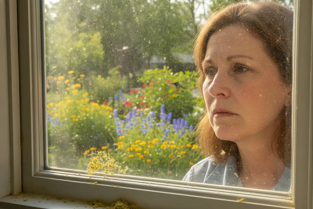 Spring pollen and dust visible on a Southlake home's window