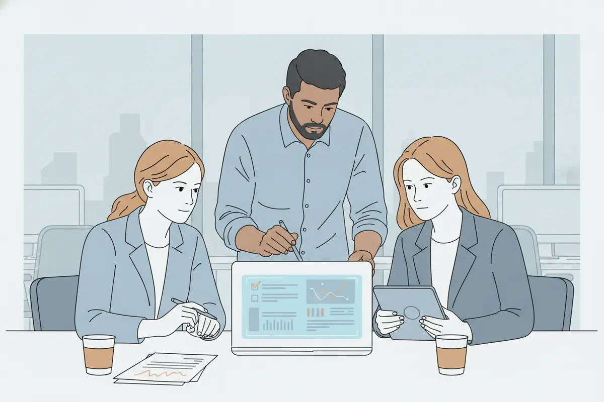 A cross-functional team reviewing integration changes before release