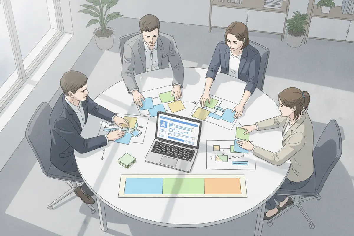 A project team organizing a three-phase Salesforce implementation plan
