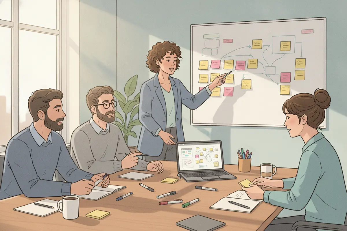 Business and technical stakeholders mapping CRM data relationships together
