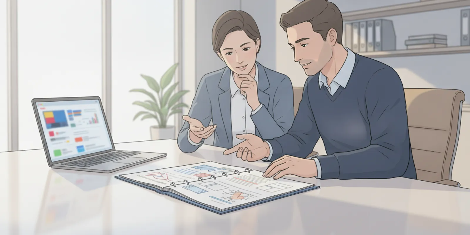 Business leaders reviewing a Salesforce support proposal and service plan