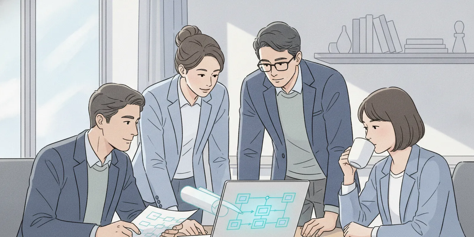 Business and technical team reviewing a Salesforce integration diagram in a workshop