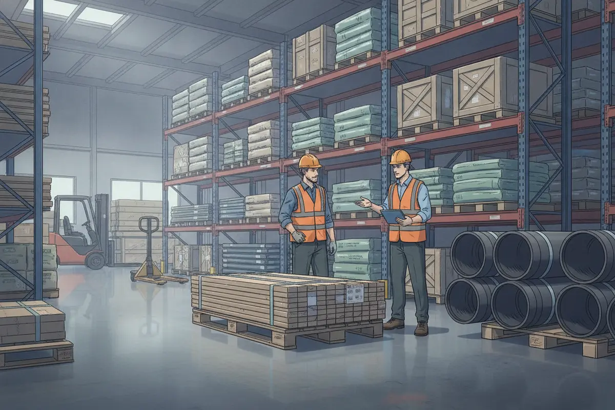 Warehouse colleague checking a building supplies order on a tablet
