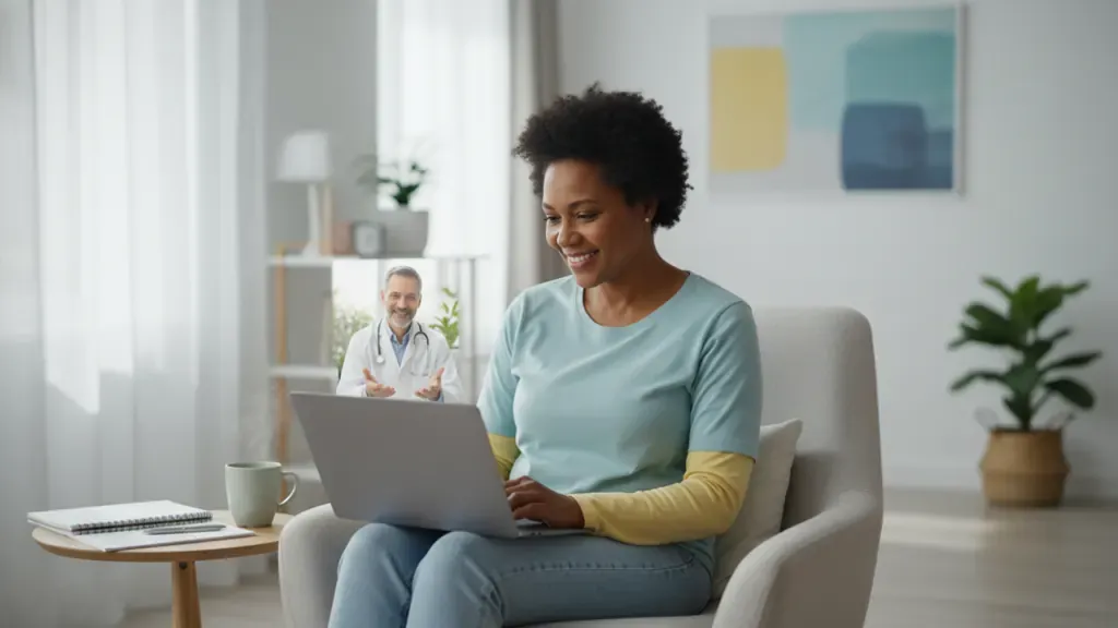 Patient using telehealth for chronic pain management during a home video visit with a physician