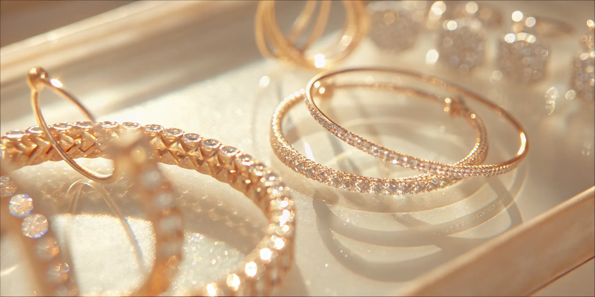 Recycled gold earrings and bracelets displayed in a bright West Palm Beach boutique setting