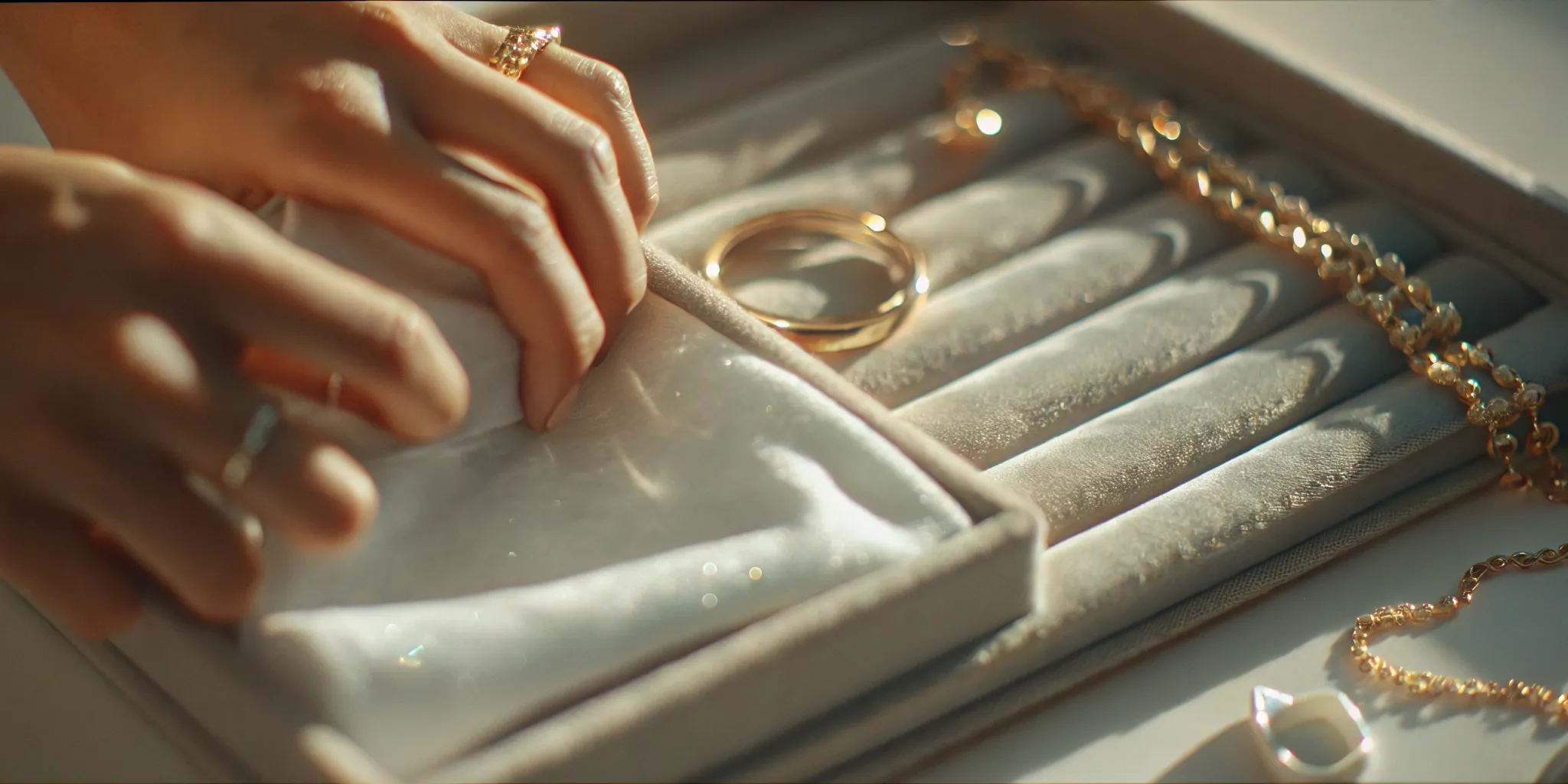 Gently cleaning fine jewelry with a soft cloth