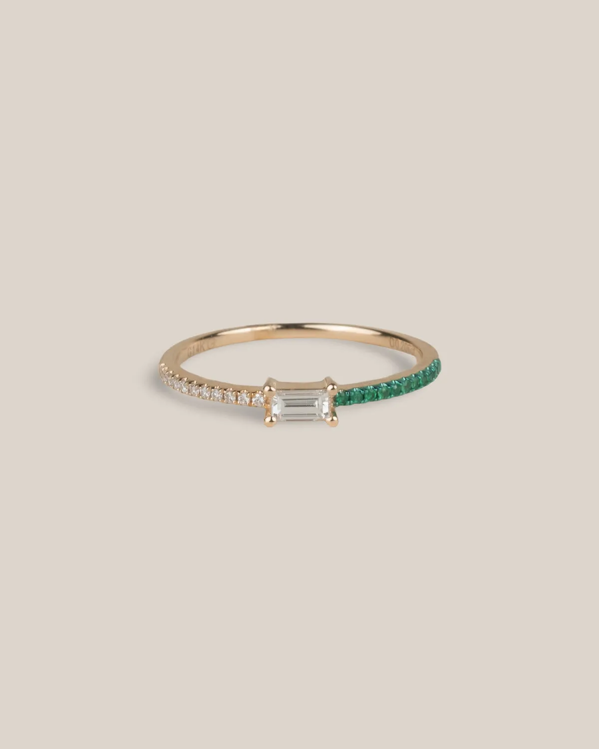 50/50 emerald and diamond jewelry stackable ring in yellow gold
