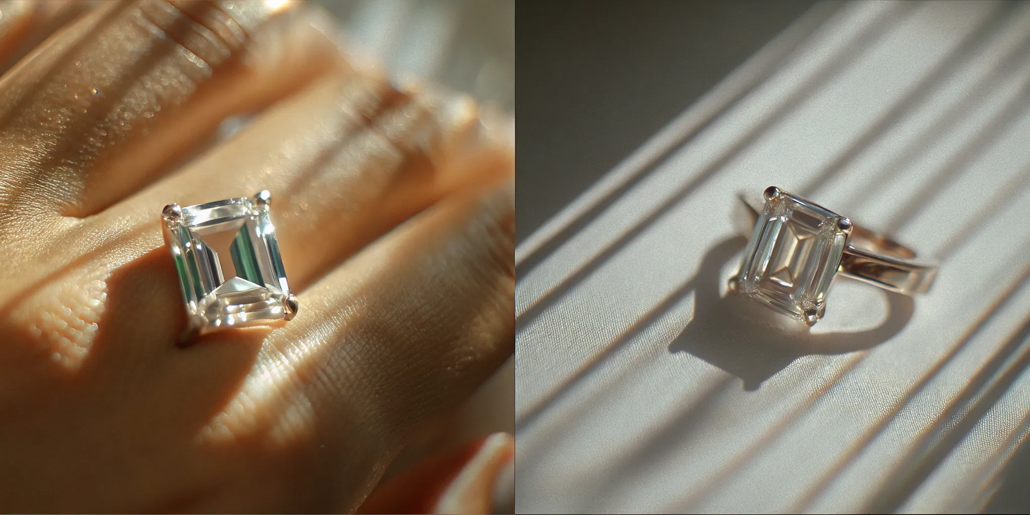 Emerald cut diamond engagement ring in a platinum solitaire setting