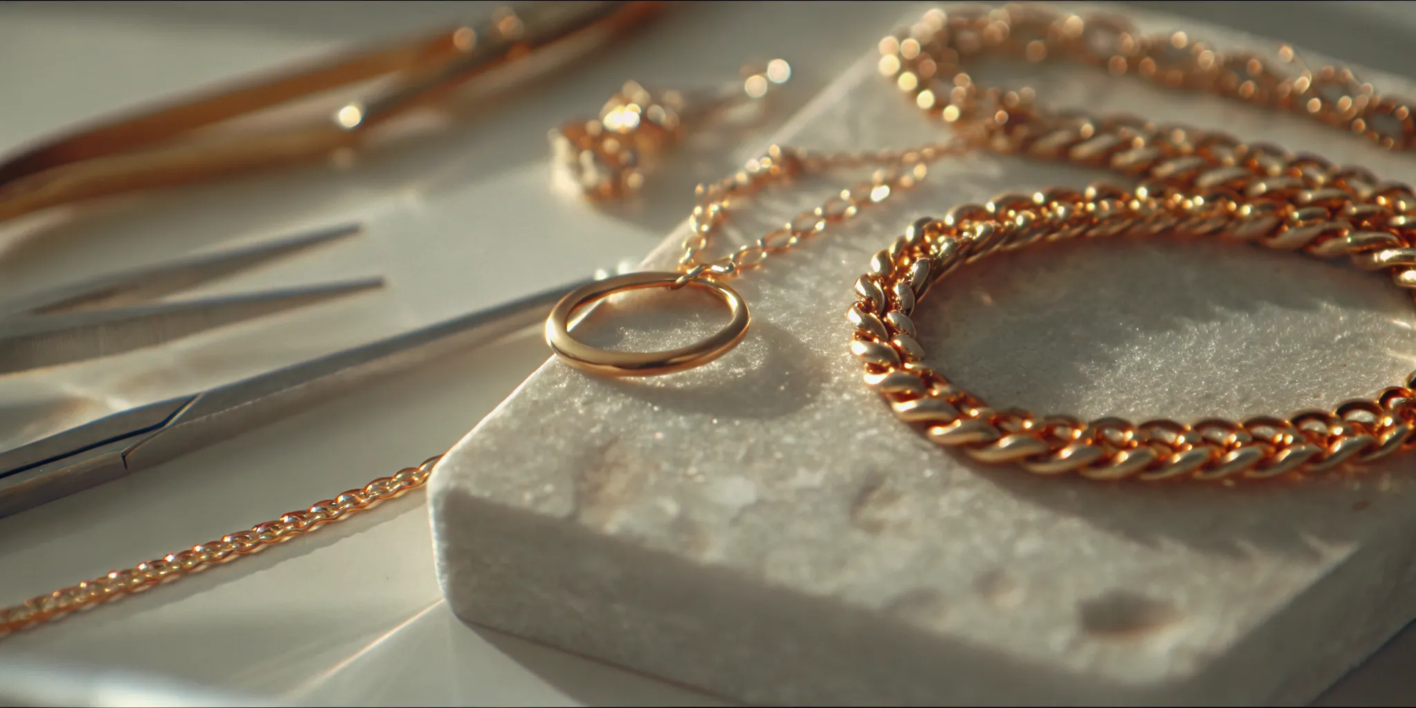 Jeweler inspecting sustainable fine jewelry at a workbench