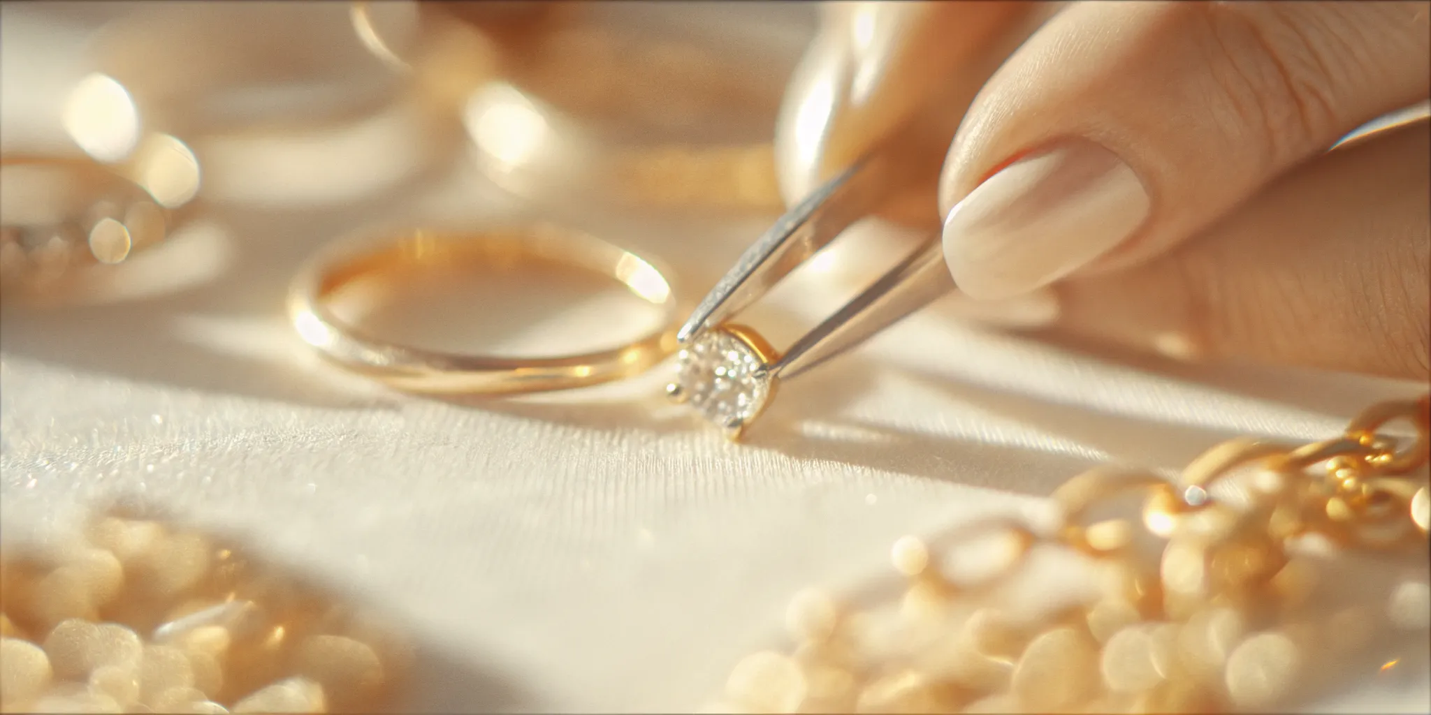 Jeweler setting a sustainable diamond into a recycled gold engagement ring band at LUCE