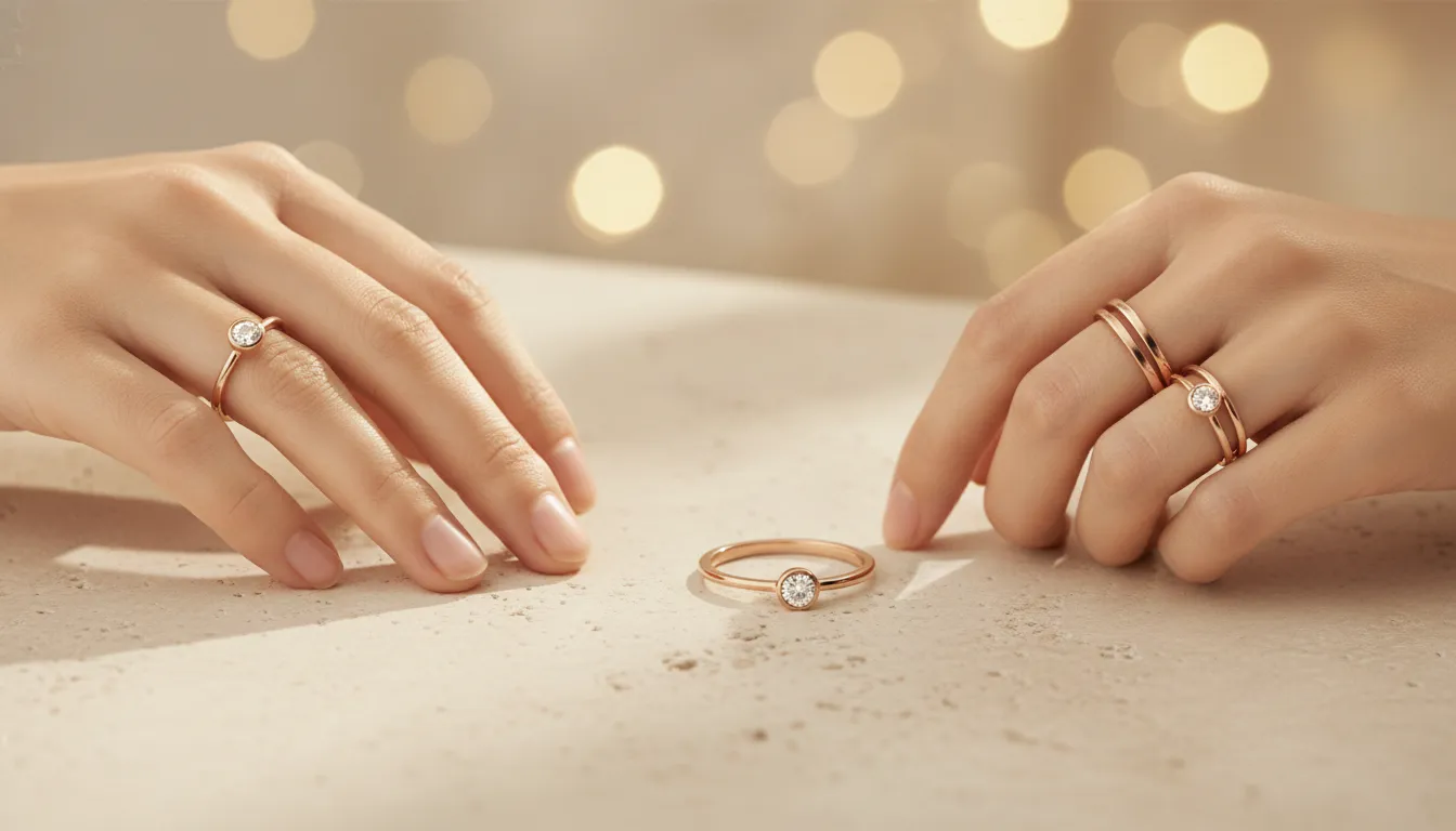 Promise ring placement and stacking styles shown on hands