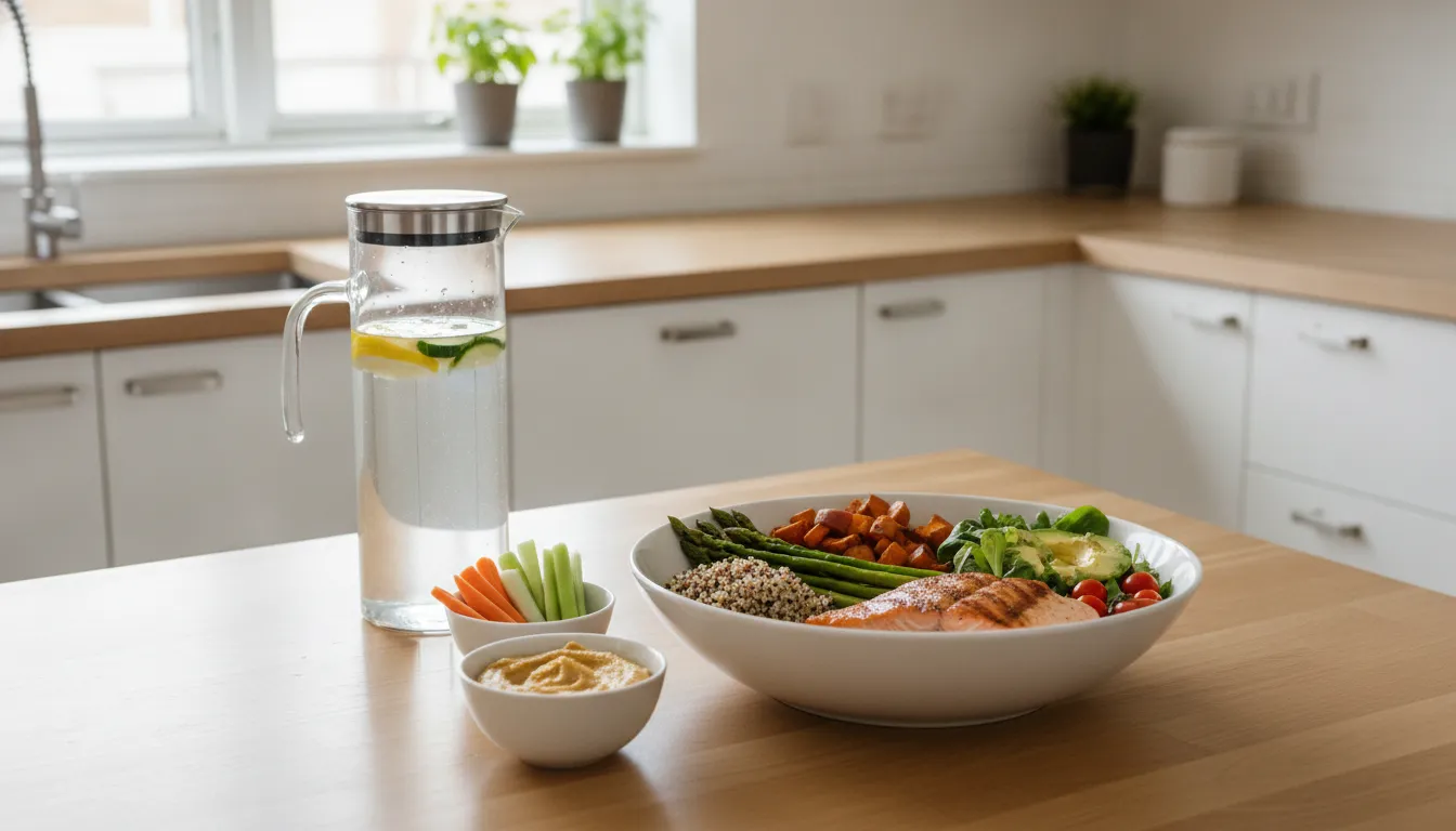 Water and a balanced meal for a body contouring aftercare routine