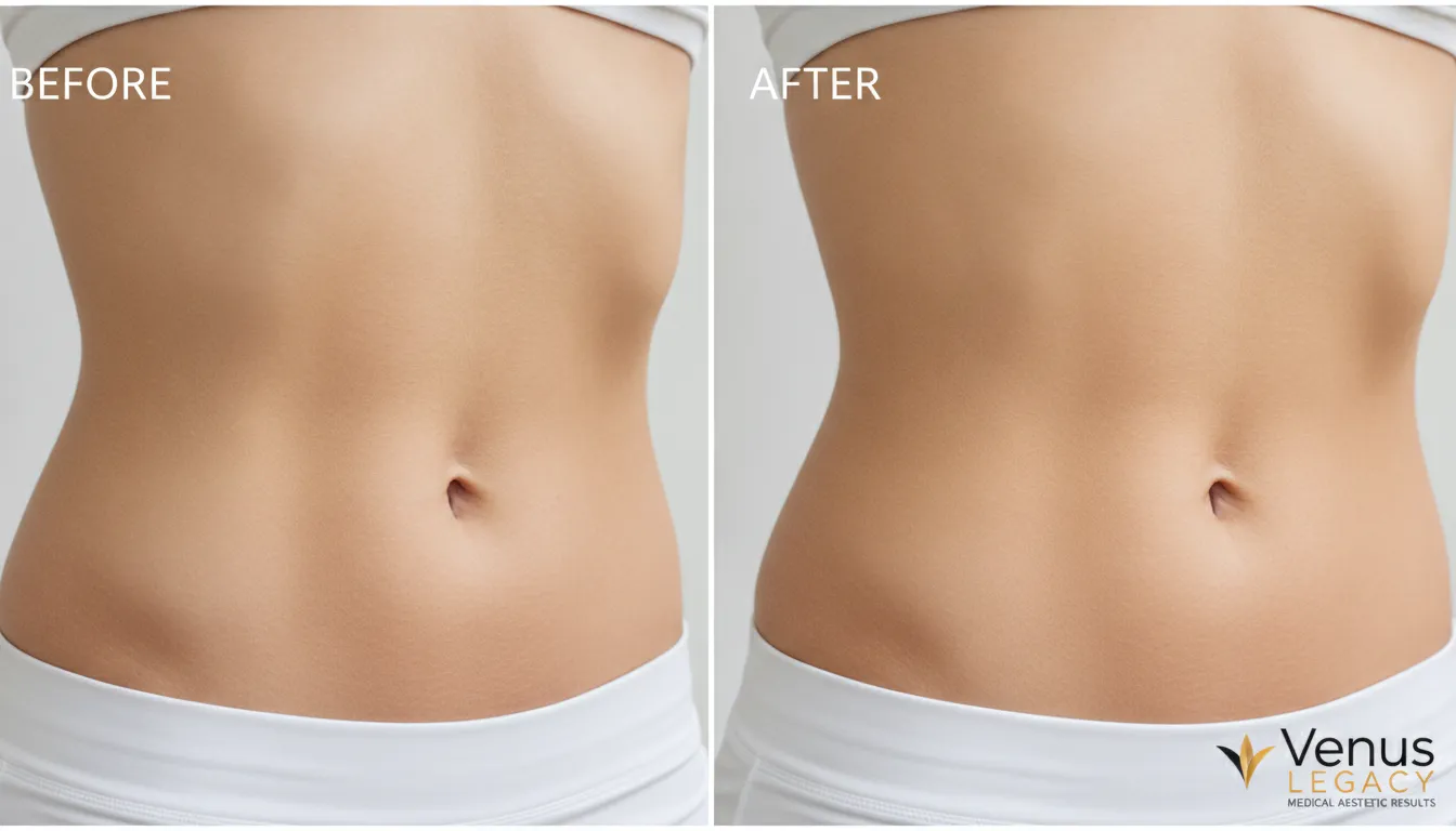 Visible skin tightening results after a series of Venus Legacy RF treatments on the abdomen and thighs