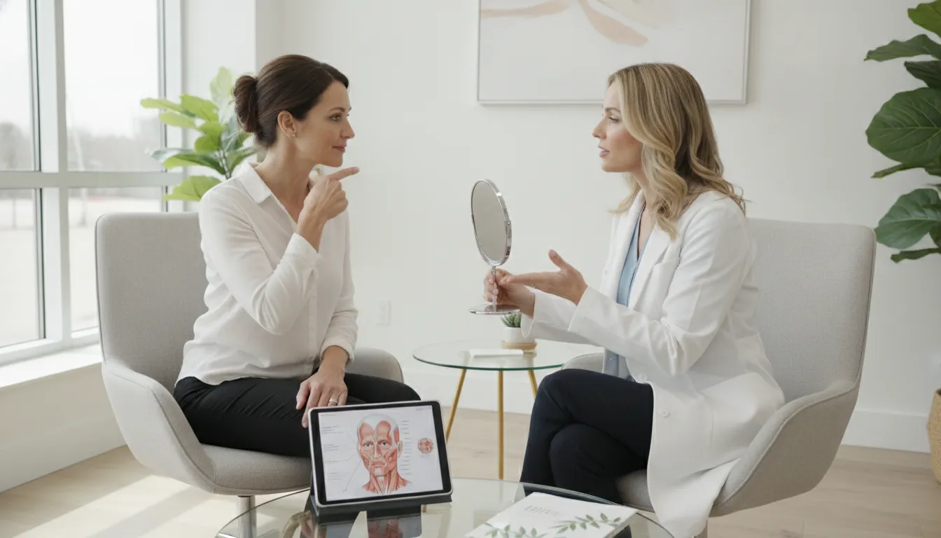 First-time client discussing Botox for forehead lines during a medspa consultation