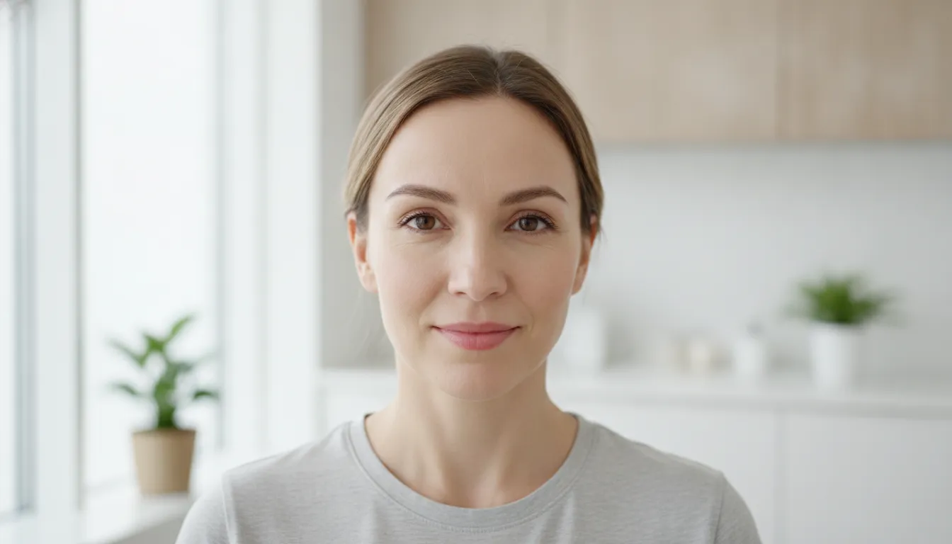 Client with a natural relaxed expression after discussing Botox for forehead lines