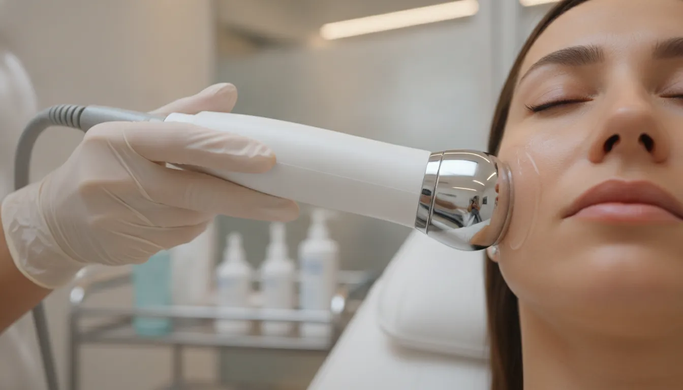 A medical aesthetician applying Multi-Polar radio frequency heat therapy for body contouring on a patient