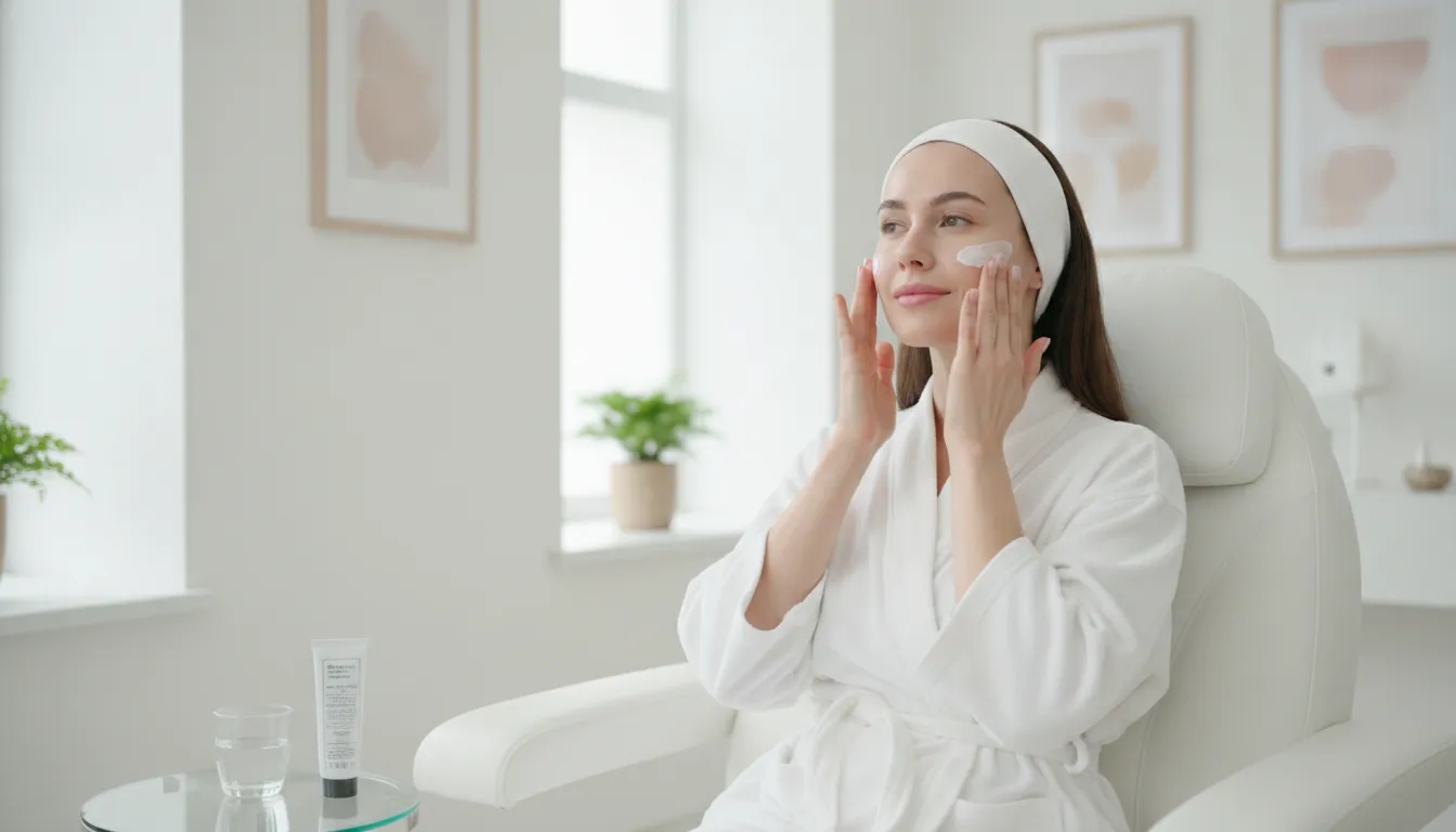 Woman applying sunscreen as part of Laser Genesis aftercare