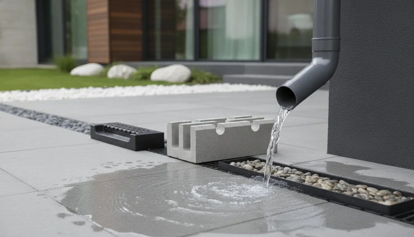 Splash block for downspouts channels runoff away from a home's foundation.