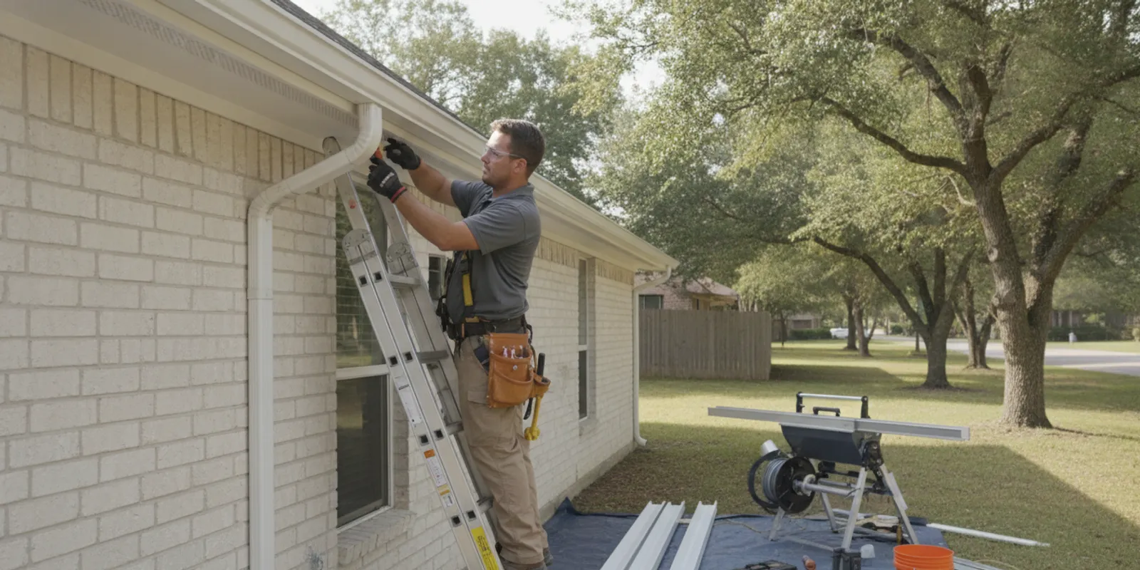 Home exterior showing a roof edge with fascia prepared for gutter installation