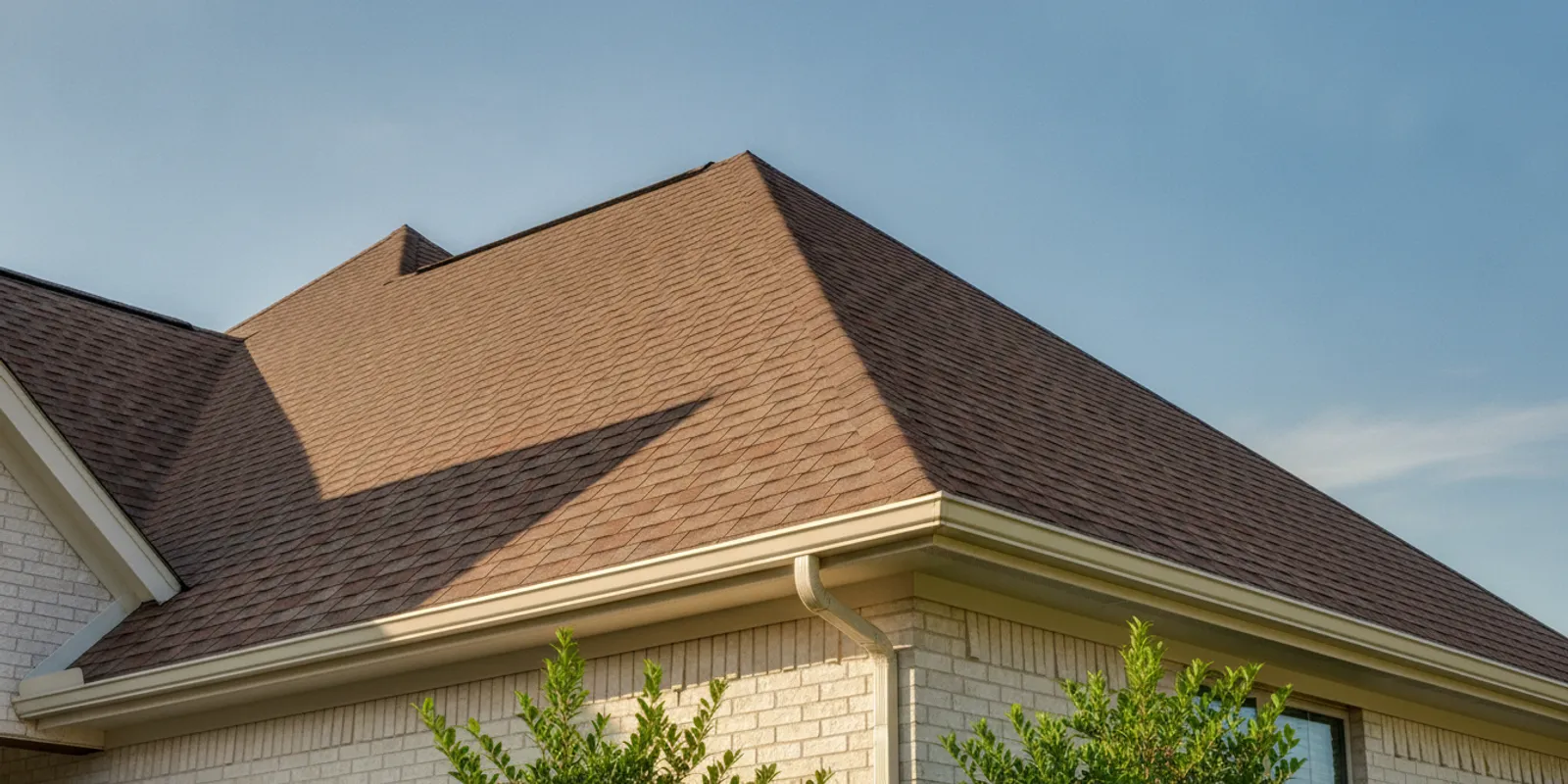 Home with a roof-edge fascia board and seamless gutter visible beneath the eaves