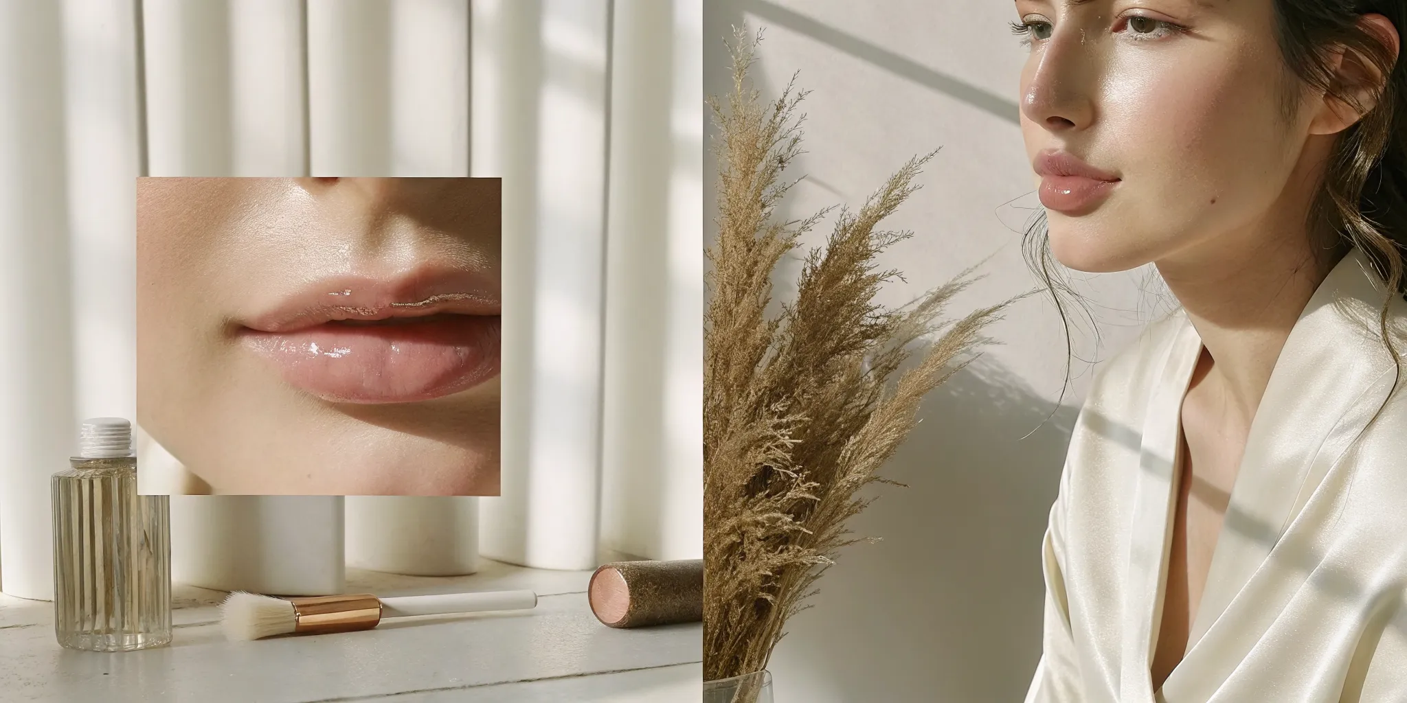 Dewy lightweight lip oil finish on hydrated lips