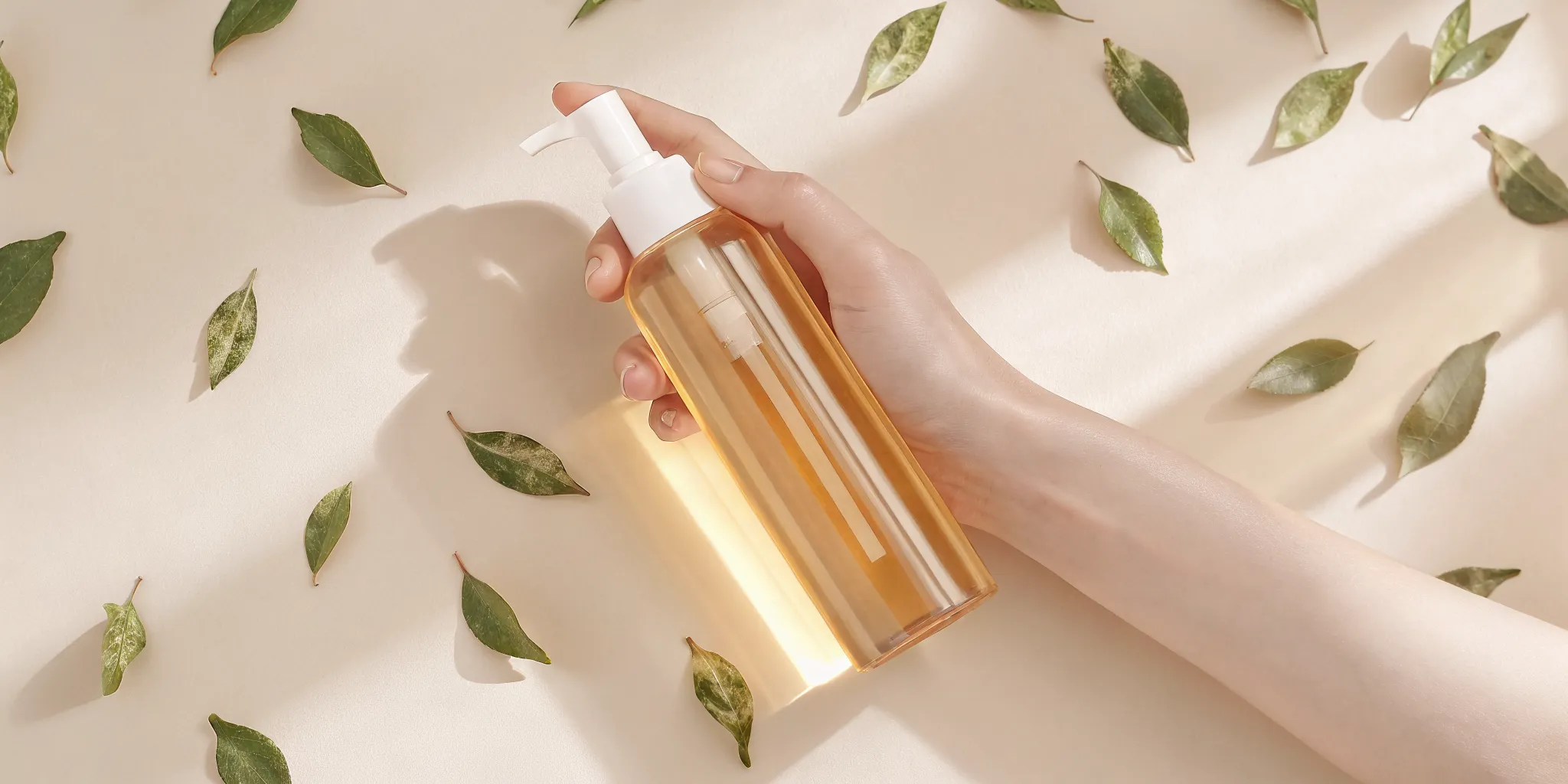 nooni Snow Aqua 0 LHA Toning cleansing oil bottle with green tea leaves
