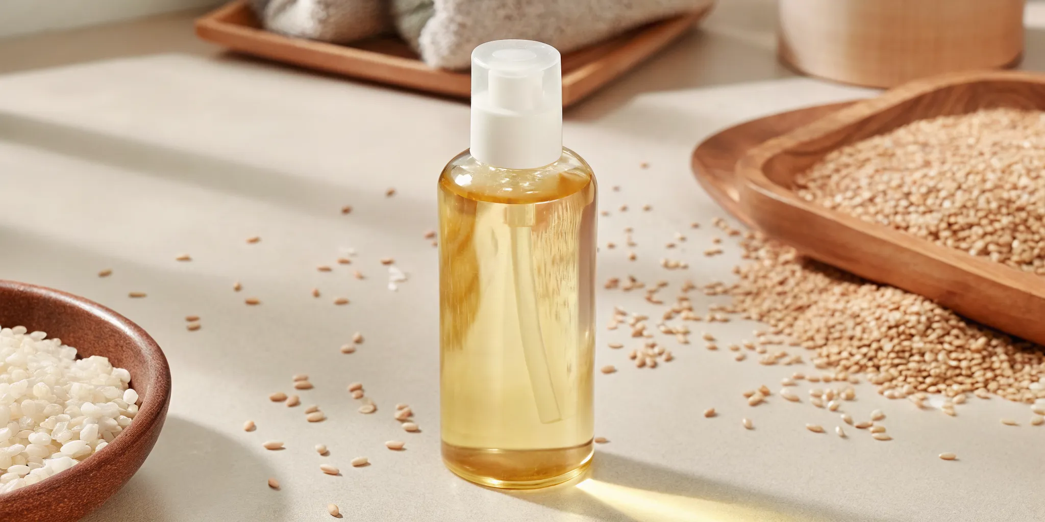 nooni Snow Aqua 0 Rice Ceramide cleansing oil bottle with rice grains and water drops