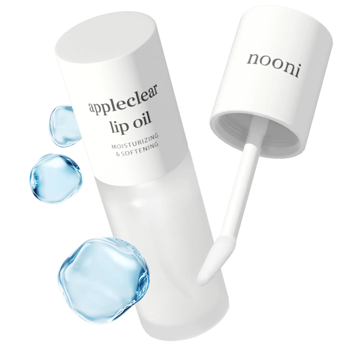 nooni Appleclear Lip Oil with pink glossy finish and apple seed oil ingredients