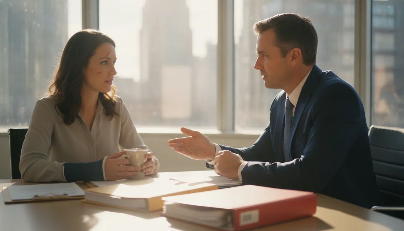 Kentucky attorney reviewing medical records with a rear-end collision client