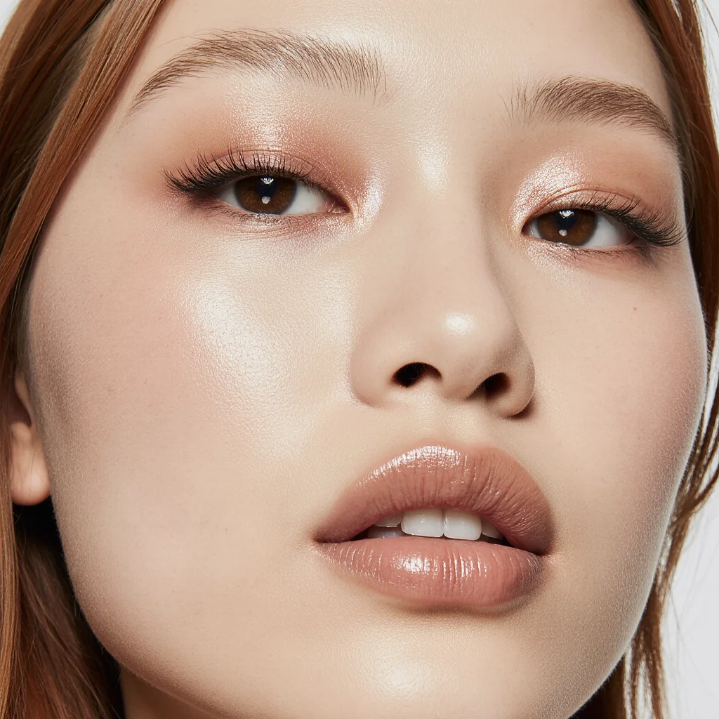Nude Envie Daring eyeshadow and Peaceful lip gloss arranged for a polished soft eye look