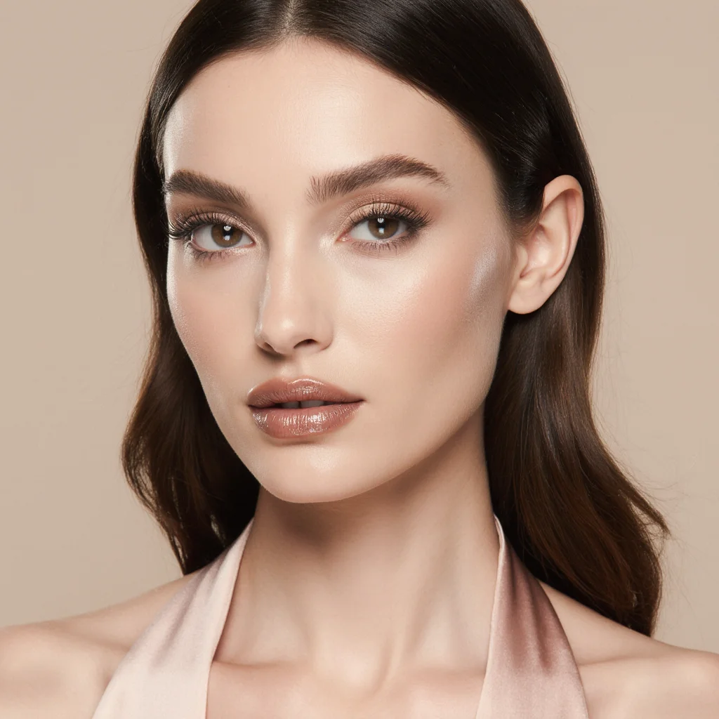Woman with warm olive skin wearing a rosy cream blush with a natural flush and soft pearly finish