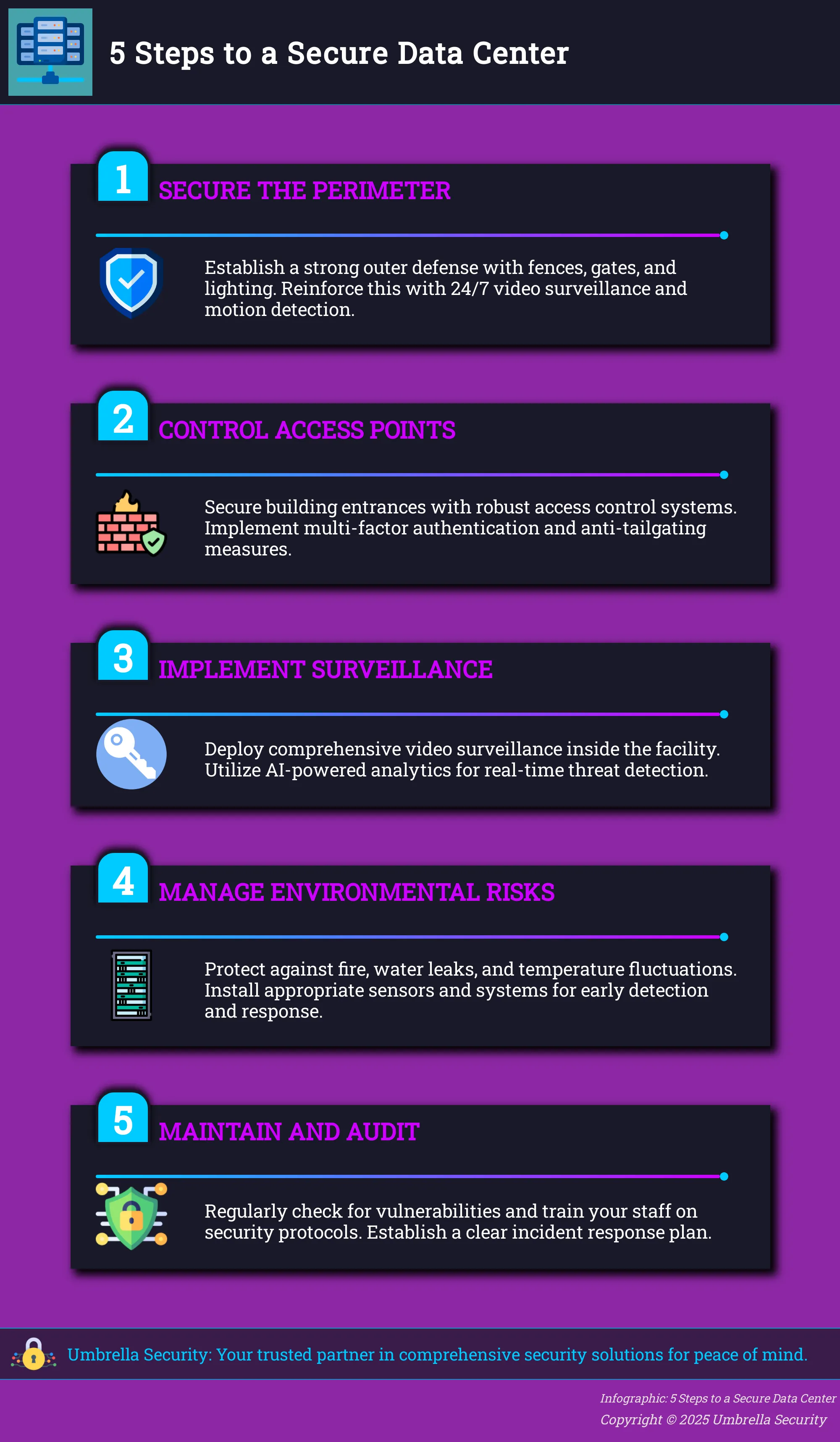 Infographic depicting 5 steps to secure a data center