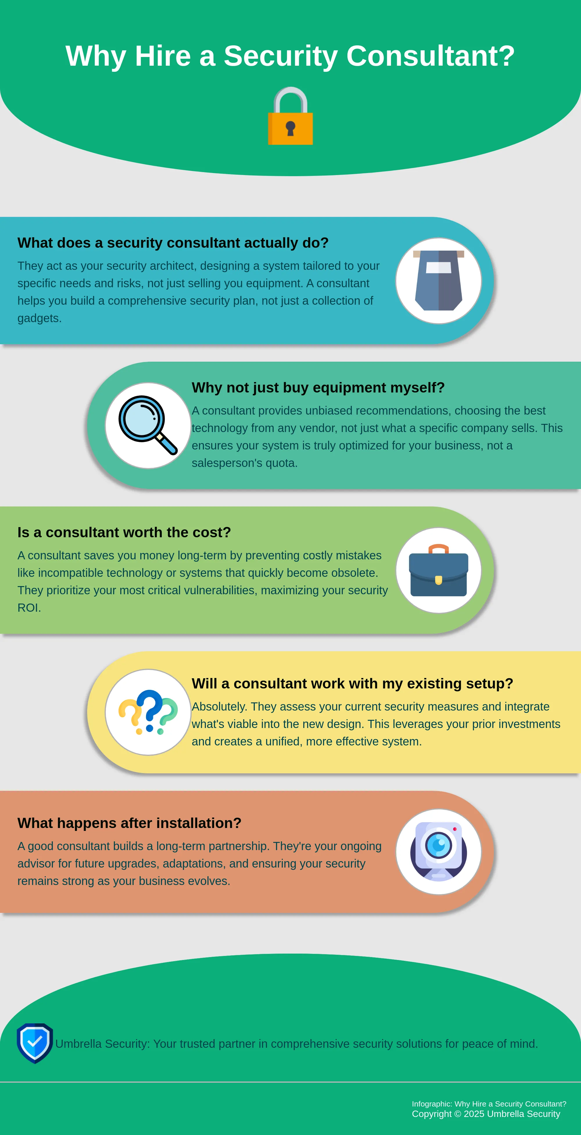 Infographic explaining the benefits of hiring a security consultant for business security system design.